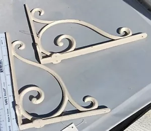 Two 7-in Scrolled Scrolled Wall Brackets Antique White Chipped Paint On Purpose - Picture 1 of 5