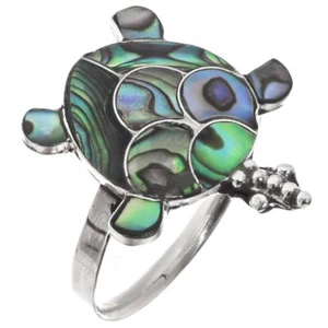 925 Sterling Silver Turtle Paua Abalone Shell Sterling Ring, Adjustable 6-9 - Picture 1 of 3