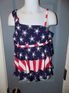 Justice Red White Blue Stars/Stripes USA Ruffle Tankini Swim Top Size 8 Girl's - Picture 1 of 3