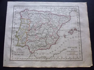 alte bunte Landkarte Jahr 1823 "SPANIEN und PORTUGAL" Tardieu-Denesle - Bild 1 von 3