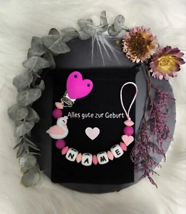 Schnullerkette mit Namen inkl. personalisiertem Geschenkbeutel mit Wunschtext - Bild 1 von 1
