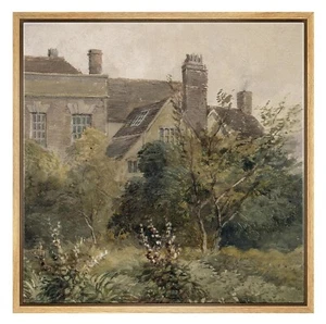 SIGNFORD Wall Art Framed Painting Canvas Print Vintage Old English Manor 24"x24" - Picture 1 of 4