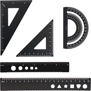 5 Pcs Metal Geometry Set, Math Drafting Ruler Kit- Aluminum Triangle Rulers - Picture 1 of 12