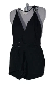 Free People Easy Does It Halter Romper Size 0 Black Linen Blend - Picture 1 of 6