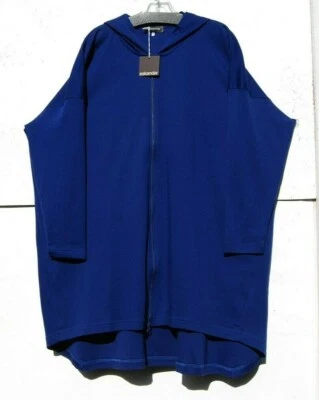 NWT Eskandar ADMIRALBLUE Mid Weight Pima Cotton Hooded 38" Long Jacket/Top O/S   - Image 1 of 4