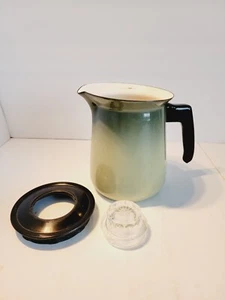 Cafetera vintage percoladora retro años 70 de metal verde esmaltada - Imagen 1 de 9