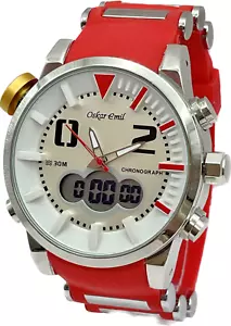 Oskar Emil Lancer Herren Qualität Sport Chronograph Edelstahl Uhr ROT - Bild 1 von 7