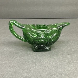 Green Glass Pitcher Small Creamer Taiwan Serving Piece Unique 4” X 2” - Picture 1 of 15