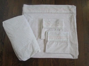 Croscill  KING flat & fitted sheets & 2 cases--taupe-beige "windowpane" pattern. - Picture 1 of 9