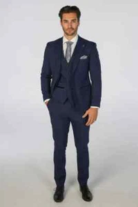 MENS PAUL ANDREW MARK BLUE TAILORED FIT CHECK TWEED WEDDING 3 PIECE SUIT 36-52 - Picture 1 of 6