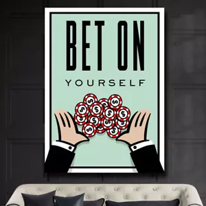 BET ON Monopoly Motivation Erfolg Spiel Arbeit Zuhause Wanddekoration POSTER LEINWAND ed2 - Bild 1 von 5
