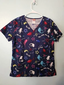 Dr Seuss Brand One Fish Two Fish Print On Blue Scrub Top  - sz S - Picture 1 of 4
