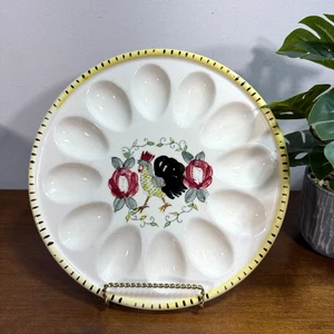 PY Ucagco Teufel Eierteller Rose & Hahn frühe Provinz 10" Huhn - Bild 1 von 5