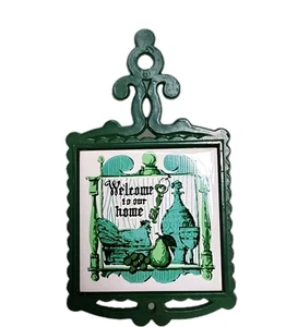 Vintage 70er grüne Keramikfliese & Gusseisen Untersetzer 70er Retro Welcome Home - Bild 1 von 7