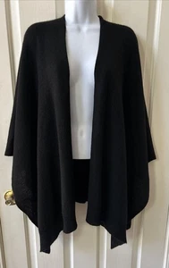 New $229 Charter Club Luxury 100% Soft Cashmere Cardigan Shawl Wrap Poncho Black - Picture 1 of 7