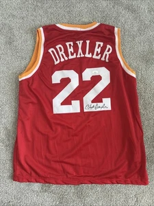 HOUSTON ROCKETS CLYDE DREXLER AUTOGRAPHED RED JERSEY THE GLIDE JSA WPP826355 - Picture 1 of 3