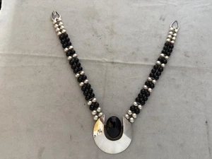 Carol Felley Sterling Silver Necklace, Double Strand Silver & Black Beads - Picture 1 of 17