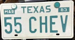 Vintage Texas License Plate Vanity Plates “55 Chev”Green White EUC. - Picture 1 of 1