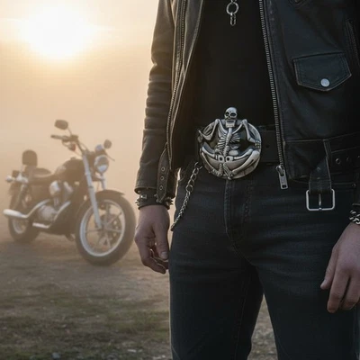 Belt Buckle In Argento Teschio Yoga Scheletro Ossa Moda Accessorio - Immagine 1 di 4