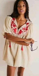 Free People Rosa Linda Embroidered Mini Dress Medium Cotton - Picture 1 of 9
