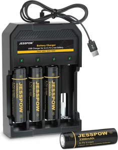 4er Pack 18650 Akku mit Ladegerät 3,7V 3300mAh Flat Top, Akkus  - Bild 1 von 12