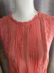 💖 Johnny Was Top Sleeveless Eyelet Embroidery Sz Medium Coral Pink - Picture 1 of 4