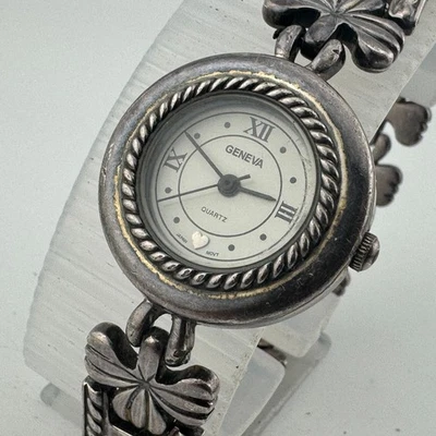 Reloj de Cuarzo Geneva De Colección Mujer Plateado Blanco Japón Movt Analógico Batería Nueva 7.25" Foto 1 de 4