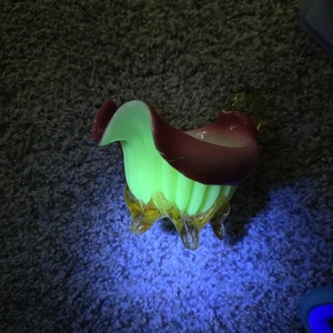 Vintage Uran Vaseline gerippt Glas Milchkännchen mit Fuß geraffter Griff rot rosa Bernstein - Bild 1 von 24