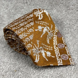 Corbata ancha vintage Oscar De La Renta poliéster dorado estampado chino Academia - Imagen 1 de 10