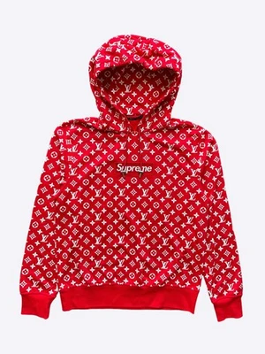 Sudadera con capucha Louis Vuitton Supreme roja con monograma logotipo de caja Foto 1 de 4