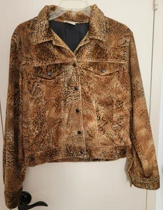 Vintage Jones New York Sport Leopard Cheetah Print Faux Fur Jacket Size 12 - Picture 1 of 5