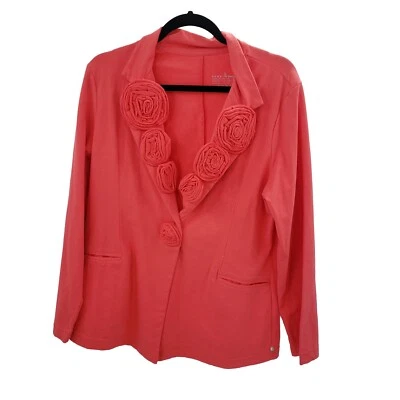 Chaqueta Buda Neón Mujer Mediana Rosetta Flor Solapa Botón Frontal Blazer Tejido Foto 1 de 4