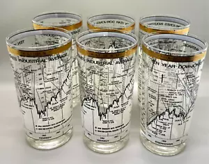 6 Vintage MCM Cera Dow Jones Industrial Average Highball Tumbler Glasses - Picture 1 of 4