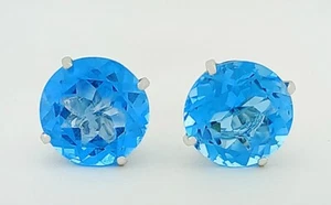 GENUINE 8.46 Cts BLUE TOPAZ STUD EARRING 14k GOLD - Free Certificate Appraisal - Picture 1 of 7