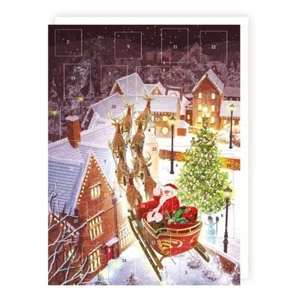 Advent Calendar Santa Snowy Christmas Rooftops - 24 Doors Adorable Xmas Design - Picture 1 of 2