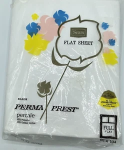 Vintage Sears Full Flat Sheet White Perma Press 6948F No Iron 81 X 104 Percale - Picture 1 of 9