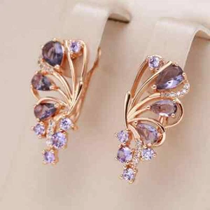 2Ct Pear Cut Lab-Created Amethyst Butterfly Hoop Earrings 14K Rose Gold Plated - Picture 1 of 10