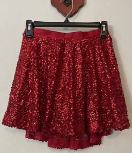 Cherokee Girls XL - 14/16 Red Sequined Elastic-Waist Lined Pull-On Skirt! A6780 - Picture 1 of 4