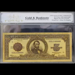 Gold 1923 $5 Five Dollars Banknote Collectible with Bag & Certificate - Picture 1 of 2