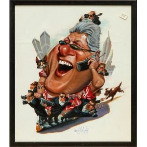 Thomas Fluharty Bill Clinton Gouache Politische Karikatur Illustration Gerahmt - Bild 1 von 6
