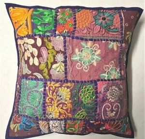 Indian 20"Square Purple Pillows Home Decor Sofa Patchwork Floor Cushion Cover - Picture 1 of 3