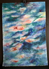 30" Watercolor Painting Abstract Carolynn Mann Art Red Koi Fish Aquarium Decor