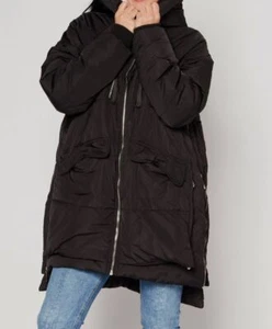 Black Tape Women's Black Full-Zip Hooded Puffer Jacket Coat Parka Plus Size 1X - Picture 1 of 4