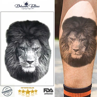 DELUSION TATTOOS Leo Lion Temporary Tattoo - Transfer Waterproof Half Sleeve Mens Womens Kids UK