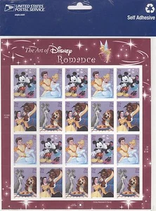 USPS Sheet 20 Stamps The Art of Disney Romance Mickey Mouse Belle Pane MNH S037 - Picture 1 of 1
