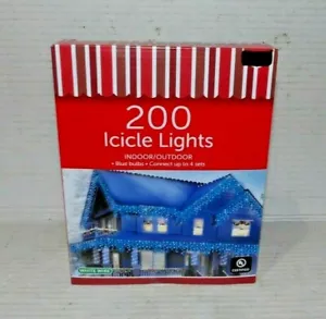 NEW! 200 Icicle Lights Blue Bulbs White Wire Christmas - Picture 1 of 4