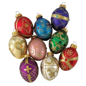 Faberge Inspired Decorative Eggs Glass Christmas Ornaments Set of 9 - Picture 1 of 8