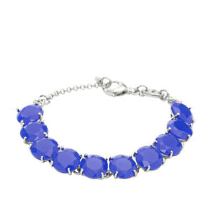 Fossil Brand Silver-Tone DRAMA COLOR Blue Glass Stone Bracelet $58 NWT