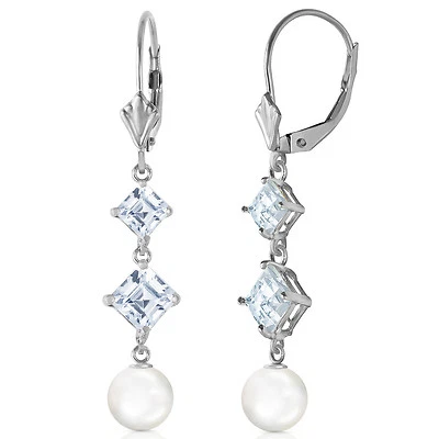 6.5 Carat 14K Solid White Gold Room For You Aquamarine pearl Earrings - Image 1 of 4