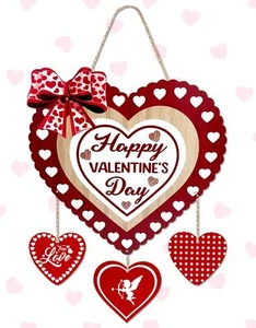 Wooden Heart Decorative Signage Happy Valentine's Day for Door - Picture 1 of 7